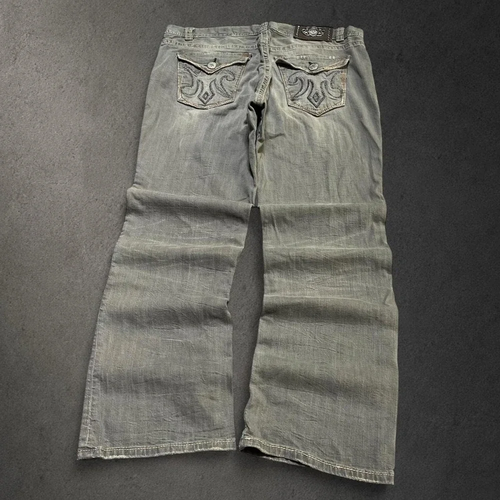 Y2K 2000s Baggy Grunge Bootcut MEK Indie Skater Hip Hop Embroidered Denim Jeans
